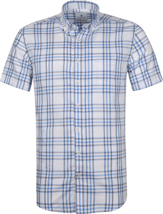 State of Art - Shortsleeve Overhemd Blauw Geruit - Heren - Maat XL - Modern-fit