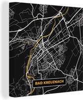 Canvas Schilderij Duitsland – Black and Gold – Bad Kreuznach – Stadskaart – Kaart – Plattegrond - 50x50 cm - Wanddecoratie