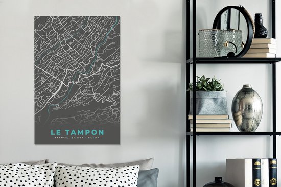 Peinture sur Toile Plan de Ville - France - Carte - Le Tampon - Carte - 60x90 cm - Décoration murale