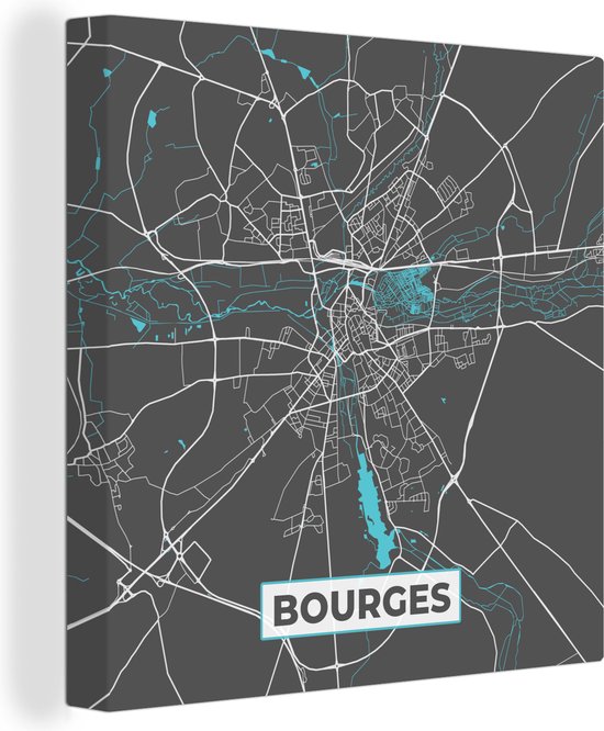 Canvas Schilderij Bourges - Frankrijk - Stadskaart - Kaart - Plattegrond - 50x50 cm - Wanddecoratie