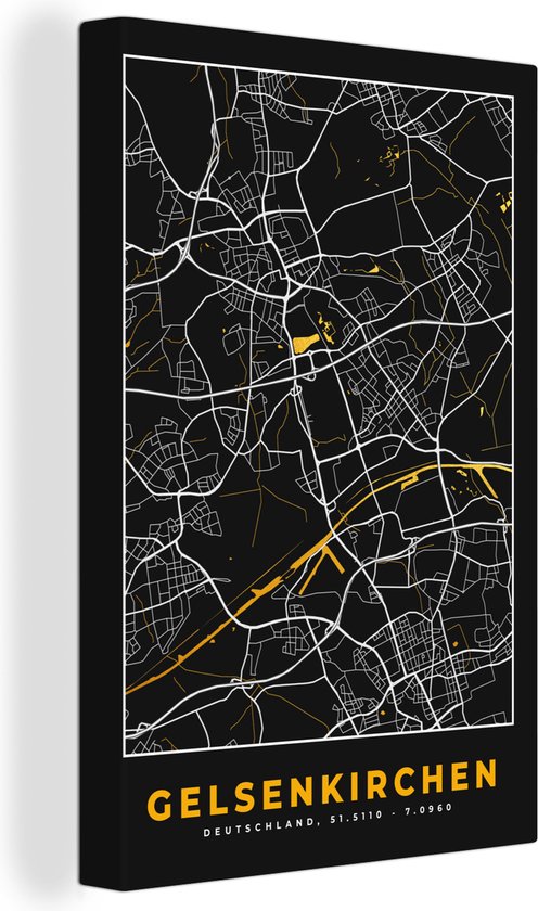 Peinture sur toile Gelsenkirchen - Carte - Carte - Allemagne - Or - Plan de la ville - 120x180 cm - Décoration murale XXL
