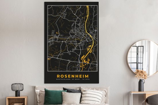Tableau Peinture Rosenheim - Plan de Ville - Plan d'Etage - Carte - Allemagne - Or - 120x180 cm - Décoration murale XXL