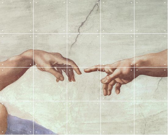 IXXI Hands of God and Adam, detail from The Creation of Adam - Wanddecoratie - Artiesten en Schilders - 100 x 80 cm