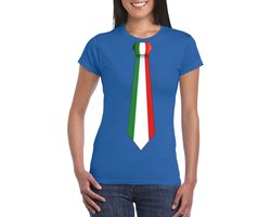 Blauw t-shirt met Italiaanse vlag stropdas dames - Italie supporter S
