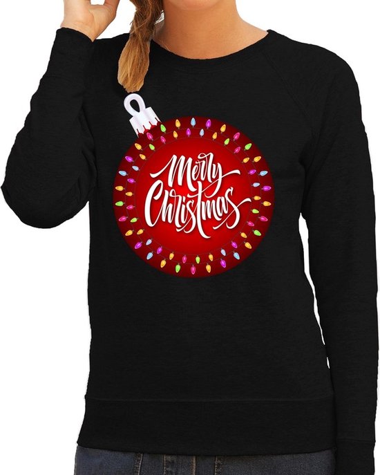 Foute kersttrui / sweater zwart - kerstbal merry christmas voor dames - kerstkleding / christmas outfit S
