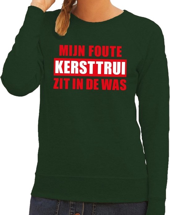 Bellatio Decorations Foute kersttrui - sweater - groen - Mijn Foute Kersttrui Zit In De Was - voor dames S