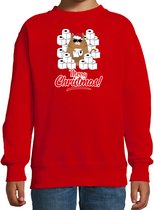 Foute Kerstsweater / Kerst trui met hamsterende kat Merry Christmas rood voor kinderen- Kerstkleding / Christmas outfit 170/176