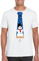 Wit kerst T-shirt voor heren - Sneeuwpoppen stropdas print XXL