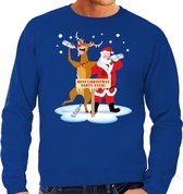 Grote maten foute kersttrui / sweater dronken kerstman en rendier Rudolf - blauw voor heren - Kersttruien / Kerst outfit XXXXL