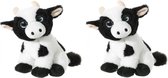Set van 2x stuks zwart met witte pluche koe/koeien knuffels 14 cm - Boerderij knuffeldieren voor kinderen