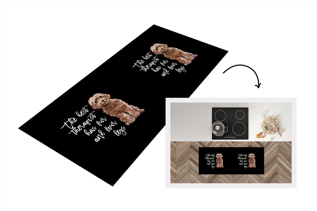KitchenYeah Keukenloper - Loper keuken - Quotes - Honden - Spreuken - The best therapist has fur and four legs - 120x50 cm - Keukenloper vinyl Multicolor