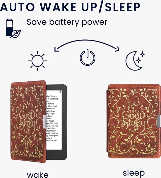 kwmobile e-reader hoesje geschikt voor Kobo Aura Edition 2 hoes - E reader flip case met magnetische sluiting - Ereader cover - Sprookjesboek design in geel / oranje / rood van Merkloos — afbeelding 3