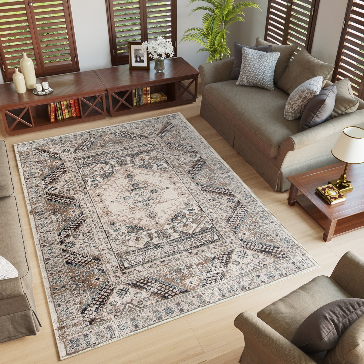 Tapiso Dubai Vloerkleed Oriental Oosters Gebloemd Tapijt Maat- 180x260 Beige Antraciet