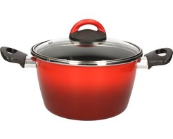 Magefesa Kookpan - met glazen deksel - rood - 20 cm - 6 liter - RVS - koken - soeppan - pannen Cuenca