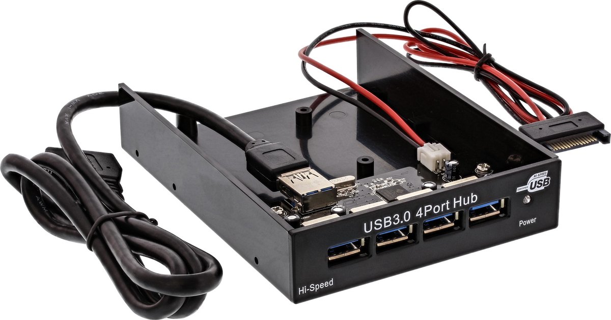 Image of InLine® USB hub 3.0 4x voor het 3.5 (8.89cm) slot, zwart
