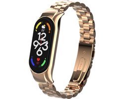 Stalen Smartwatch bandje - Geschikt voor Xiaomi Mi Band 7 stalen bandje - rosé goud - Strap-it Horlogeband / Polsband / Armband