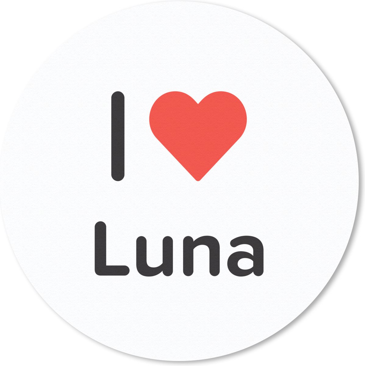 Muismat rond 50x50 cm - Mousepad I love - Luna - Meisje - Ronde muismatten