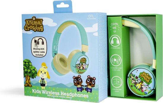 Animal Crossing - Casque junior sans fil - Limiteur de volume - Microphone - Pliable - Longue durée de lecture