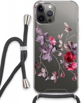 Case Company® - Coque iPhone 13 Pro Max avec cordon - Belles fleurs - Coque souple - Protection Extra sur tous les côtés - Côtés transparents - Protection sur le bord de l'écran - Coque arrière - Coque bandoulière avec cordon Zwart