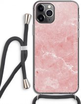 Case Company® - Hoesje met koord geschikt voor iPhone 11 Pro hoesje met Koord - Roze marmer - Telefoonhoesje met Zwart Koord - Extra Bescherming aan alle Kanten en Over de Schermrand