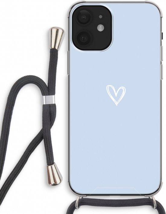 Case Company® - Coque iPhone 12 avec Cordon - Klein Cœur Blauw - Coque pour Téléphone avec Cordon Zwart - Protection Extra sur Tous les Côtés et sur le Bord de l'Écran