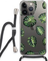 Case Company® - Hoesje met koord geschikt voor iPhone 13 Pro hoesje met Koord - Tropische bladeren - Telefoonhoesje met Zwart Koord - Extra Bescherming aan alle Kanten en Over de Schermrand