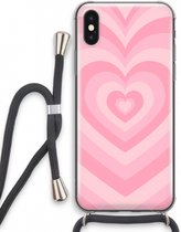 Case Company® - Hoesje met koord geschikt voor iPhone XS hoesje met Koord - Hart Roos - Telefoonhoesje met Zwart Koord - Extra Bescherming aan alle Kanten en Over de Schermrand