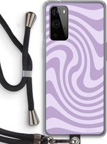 Case Company® - Hoesje met koord geschikt voor OnePlus 9 Pro hoesje met Koord - Swirl Paars - Telefoonhoesje met Zwart Koord - Bescherming aan alle Kanten en Over de Schermrand