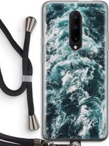 Case Company® - Hoesje met koord geschikt voor OnePlus 7 Pro hoesje met Koord - Zee golf - Telefoonhoesje met Zwart Koord - Bescherming aan alle Kanten en Over de Schermrand