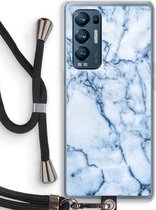 Case Company® - Hoesje met koord geschikt voor Oppo Find X3 Neo hoesje met Koord - Blauw marmer - Telefoonhoesje met Zwart Koord - Bescherming aan alle Kanten en Over de Schermrand