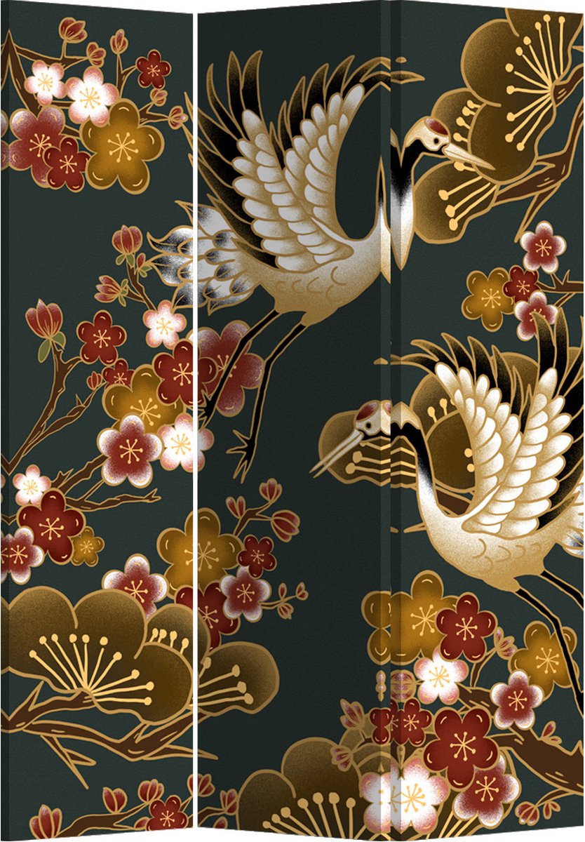 Fine Asianliving Japans Kamerscherm Scheidingswand B120xH180cm 3 Panelen Kraanvogels Multicolour
