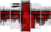 Trend24 - Peinture sur toile - Accent rouge - Pentaptyque - Abstrait - 200x100x2 cm - Rouge