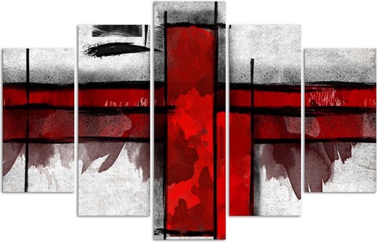 Trend24 - Canvas Schilderij - Red Accent - Vijfluik - Abstract - 100x70x2 cm - Rood