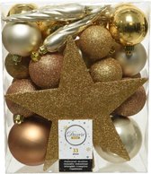 Decoris kerstballen - 33x st incl. ster piek - goud/champagne/bruin - kunststof - kerstversiering
