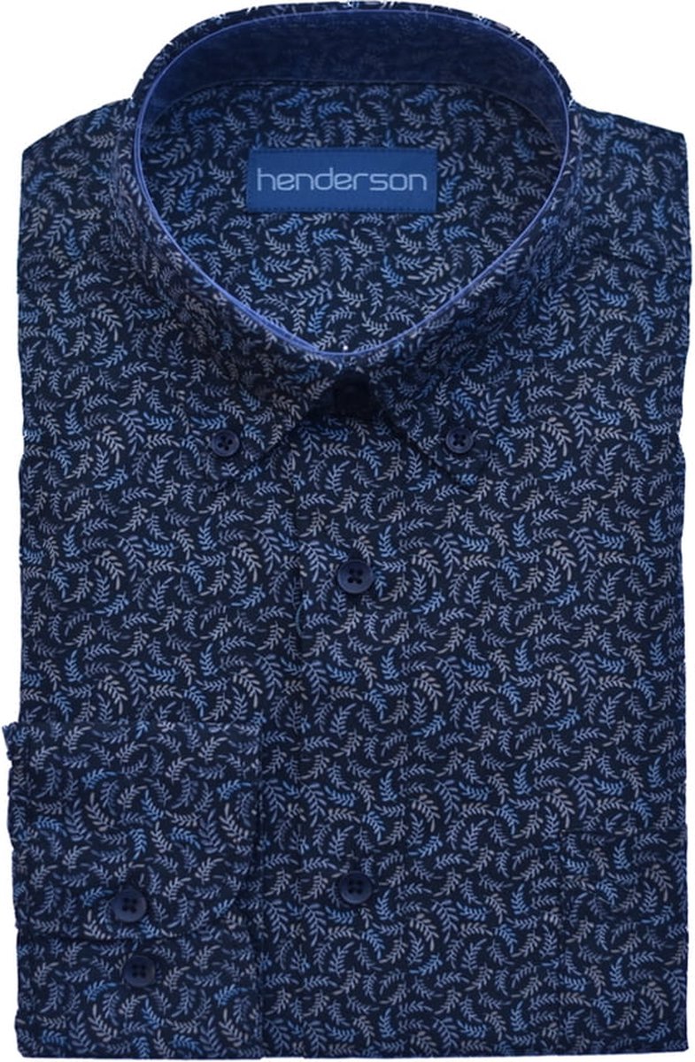 GCM 5725 heren blouse blauw/blue print, borstzak, lange mouwen - maat XL