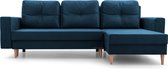 InspireMe - Hoekbank met slaapfunctie en opbergruimte voor woonkame,Longchair aan beide zijden monteerbaar - 232x137x84 cm - CARL donkerblauw Blauw