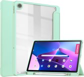 Case2go - Tablet Hoes geschikt voor Lenovo Tab M10 Plus (3rd Gen) - 10.6 Inch - Tri-Fold Transparante Cover - Met Pencil Houder - Mint Groen