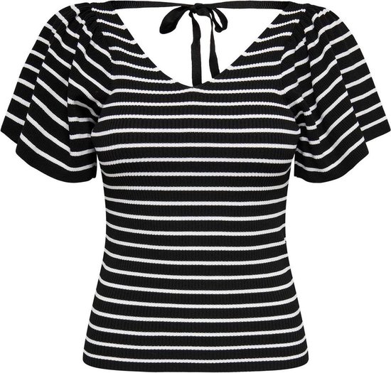Only T-shirt Onlleelo Stripe S/s Back Pullover E 15283760 Black/cloud Danc Dames Maat - L