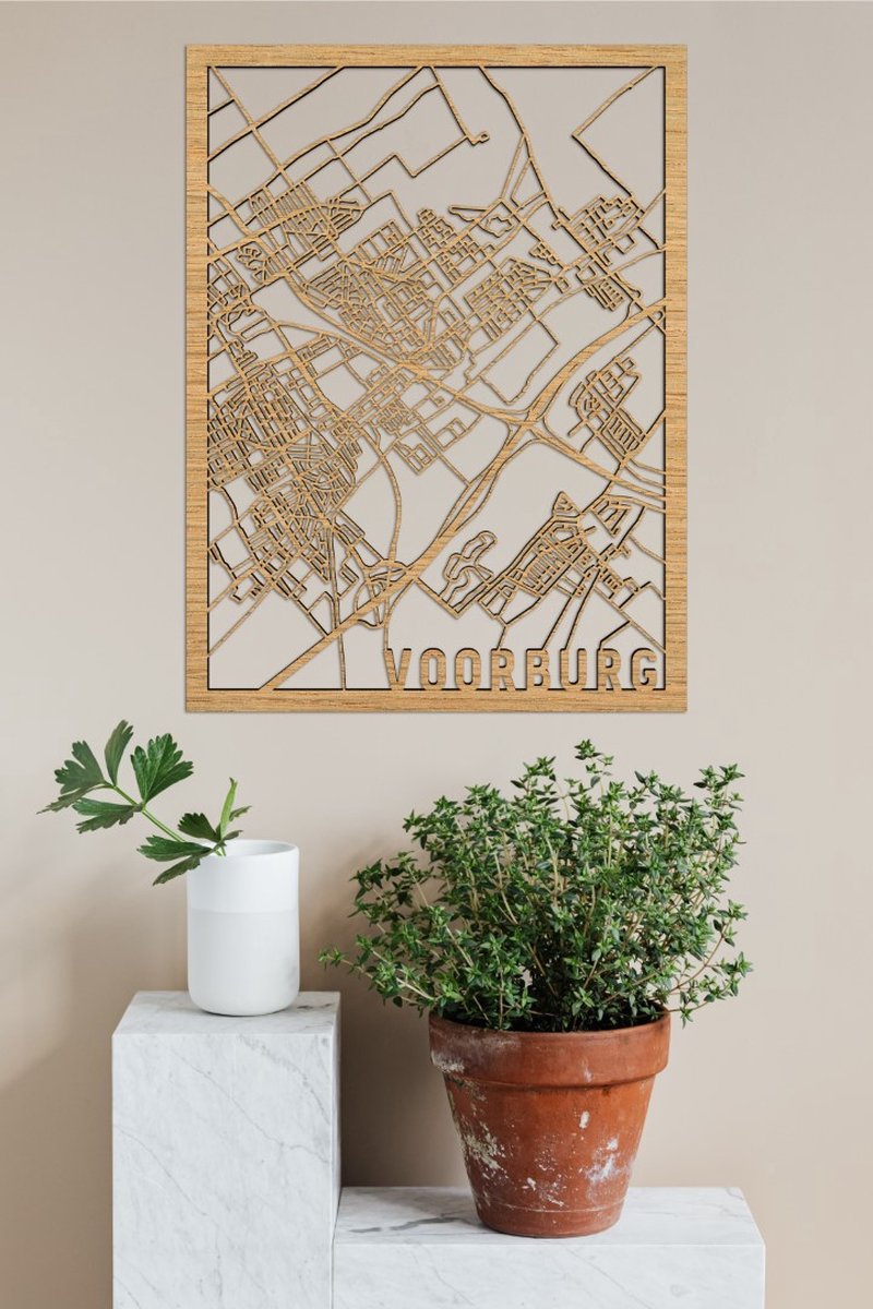 Houten Stadskaart Voorburg Eikenhout 30x40cm Wanddecoratie Voor Aan De Muur City Shapes