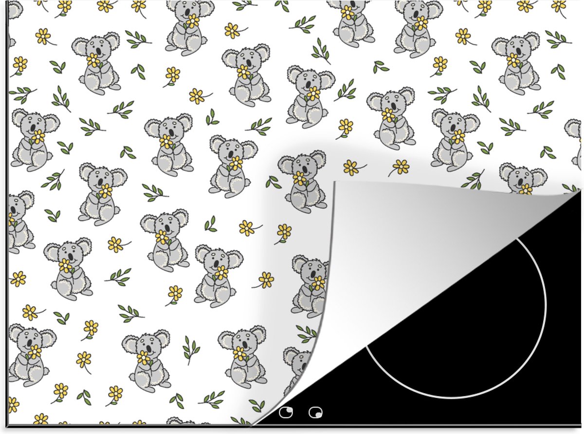 KitchenYeah® Inductie beschermer 70x52 cm - Koala - Bloemen - Patronen - Kind - Kookplaataccessoires - Afdekplaat voor kookplaat - Inductiebeschermer - Inductiemat - Inductieplaat mat