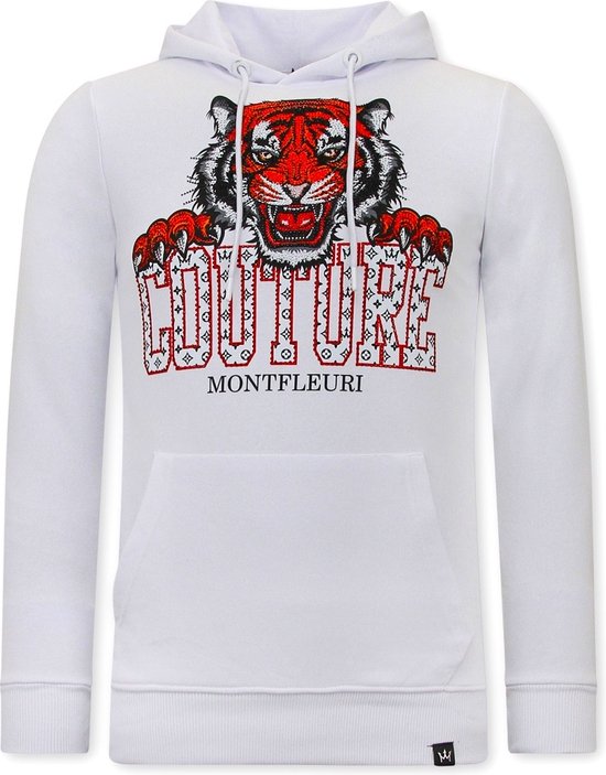 Sweat à capuche pour homme avec imprimé - Head de Tiger - 3679 - Wit
