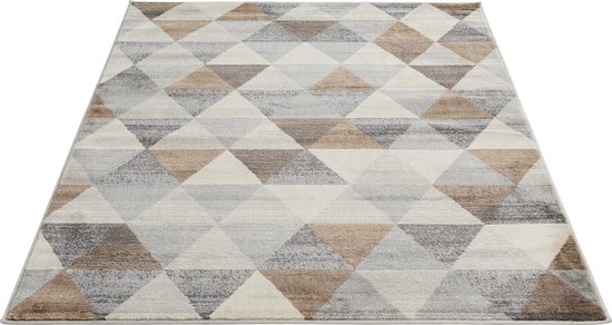 SEHRAZAT Vloerkleed- modern laagpolig vloerkleed geodriehoek patroon, bruin 120x170 cm