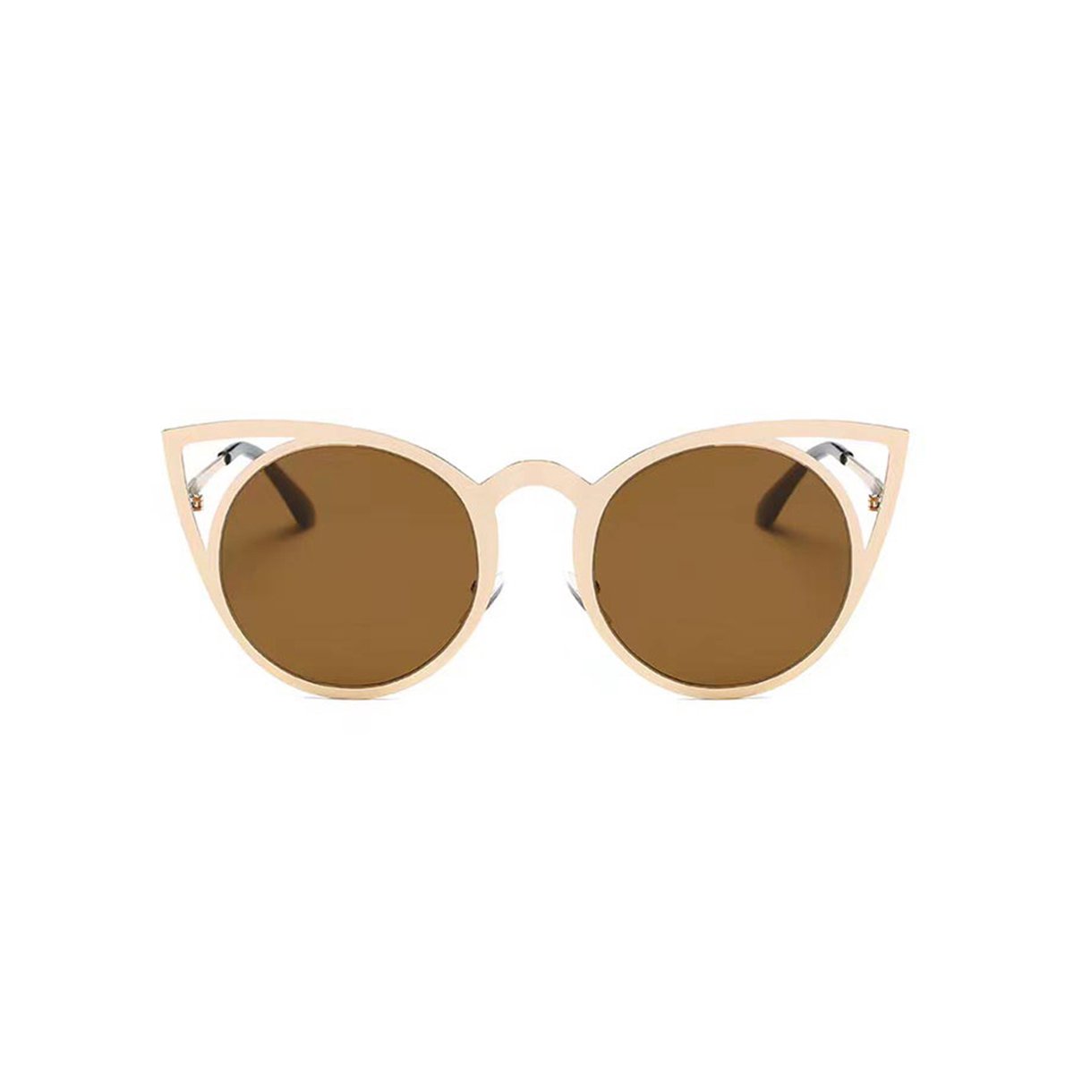 Freaky Glasses - Zonnebril rond met kattenoortjes - Festivalbril - Bril - Feest - Glasses - Heren - Dames - Unisex - Kunststof - bruin - goud