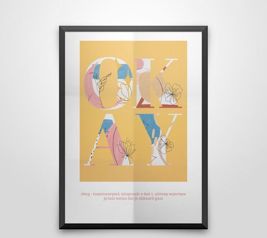 Artisan abstract & line art poster | Okay poster okergeel | wanddecoratie okergeel Poster 60x90cm