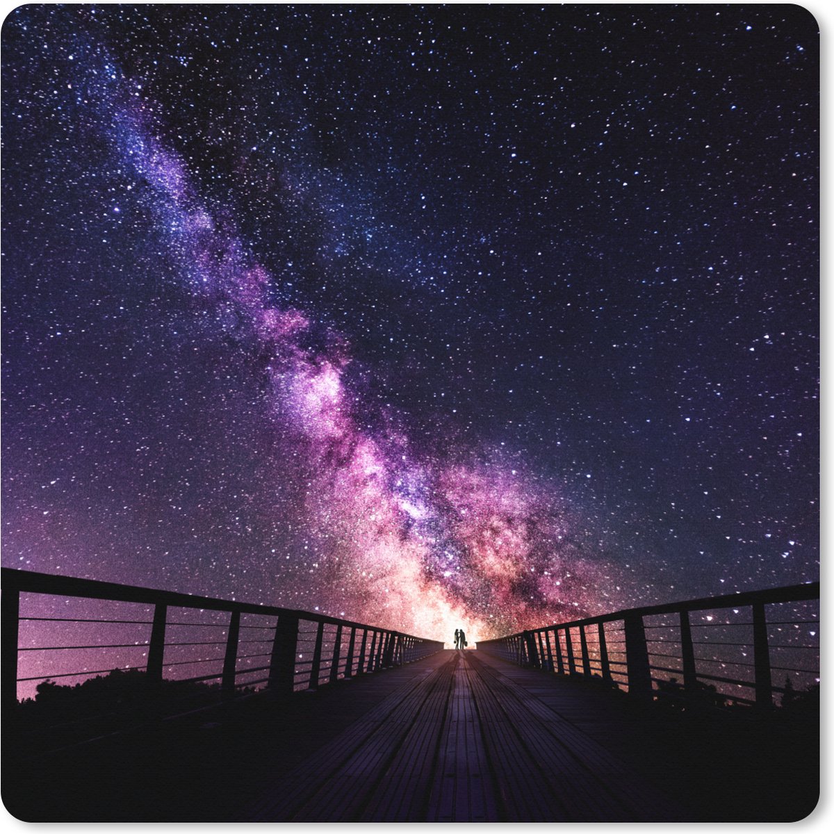 Muismat XXL 80x80 cm - Bureau onderlegger - Bureau mat Heelal - Sterrenstelsel - Paars - Jongens - Meisjes - Kinderen - Bureaumat - Gaming mousepad xl - Bureaulegger groot - Computer deskmat