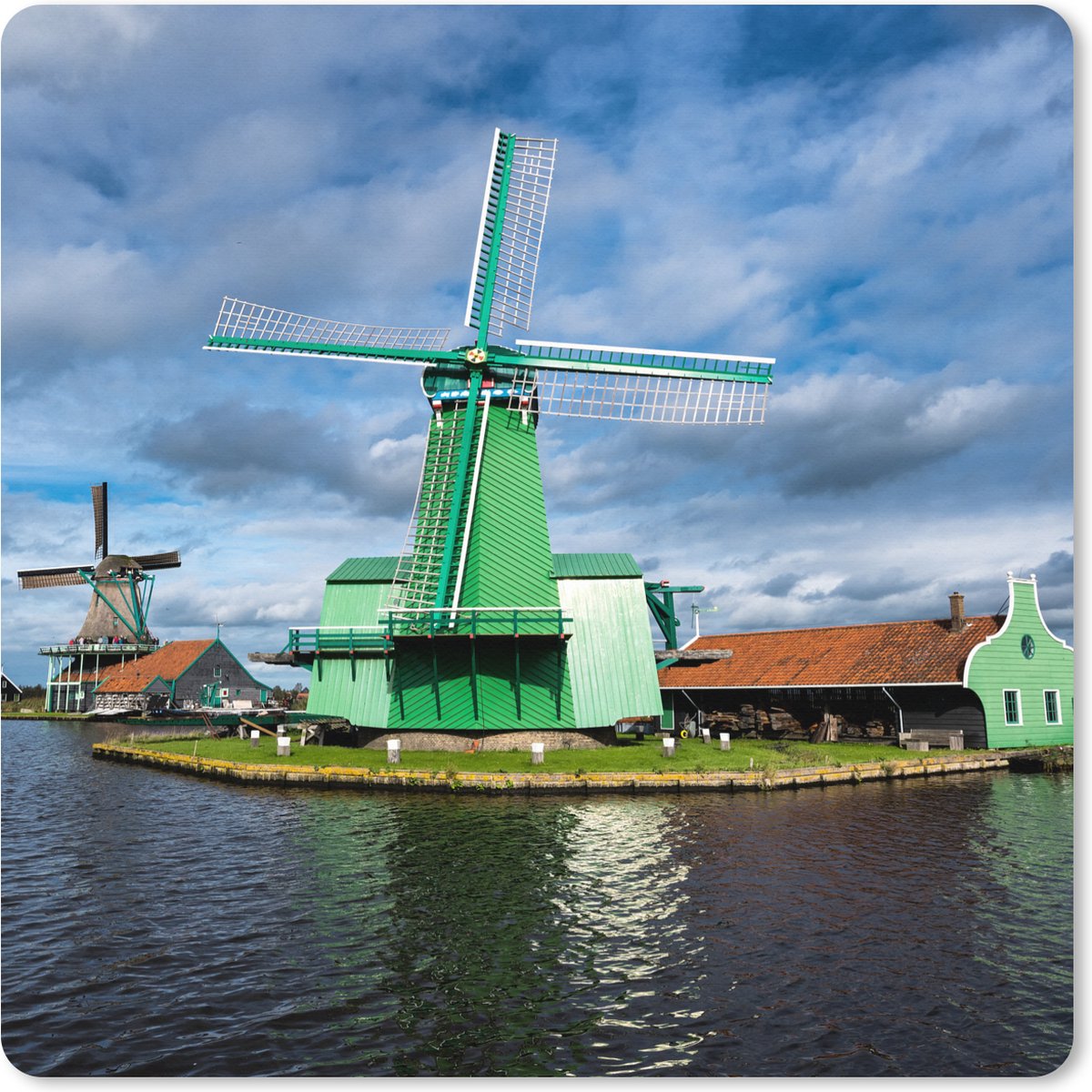 Muismat XXL 50x50 cm - Bureau onderlegger - Bureau mat Windmolens op de Zaanse Schans - Bureaumat - Gaming mousepad xl - Bureaulegger groot - Computer deskmat