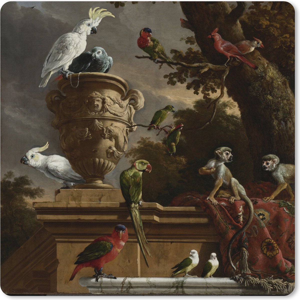Muismat XXL 50x50 cm - Bureau onderlegger - Bureau mat De menagerie - Melchior d'Hondecoeter - Bureaumat - Gaming mousepad xl - Bureaulegger groot - Computer deskmat