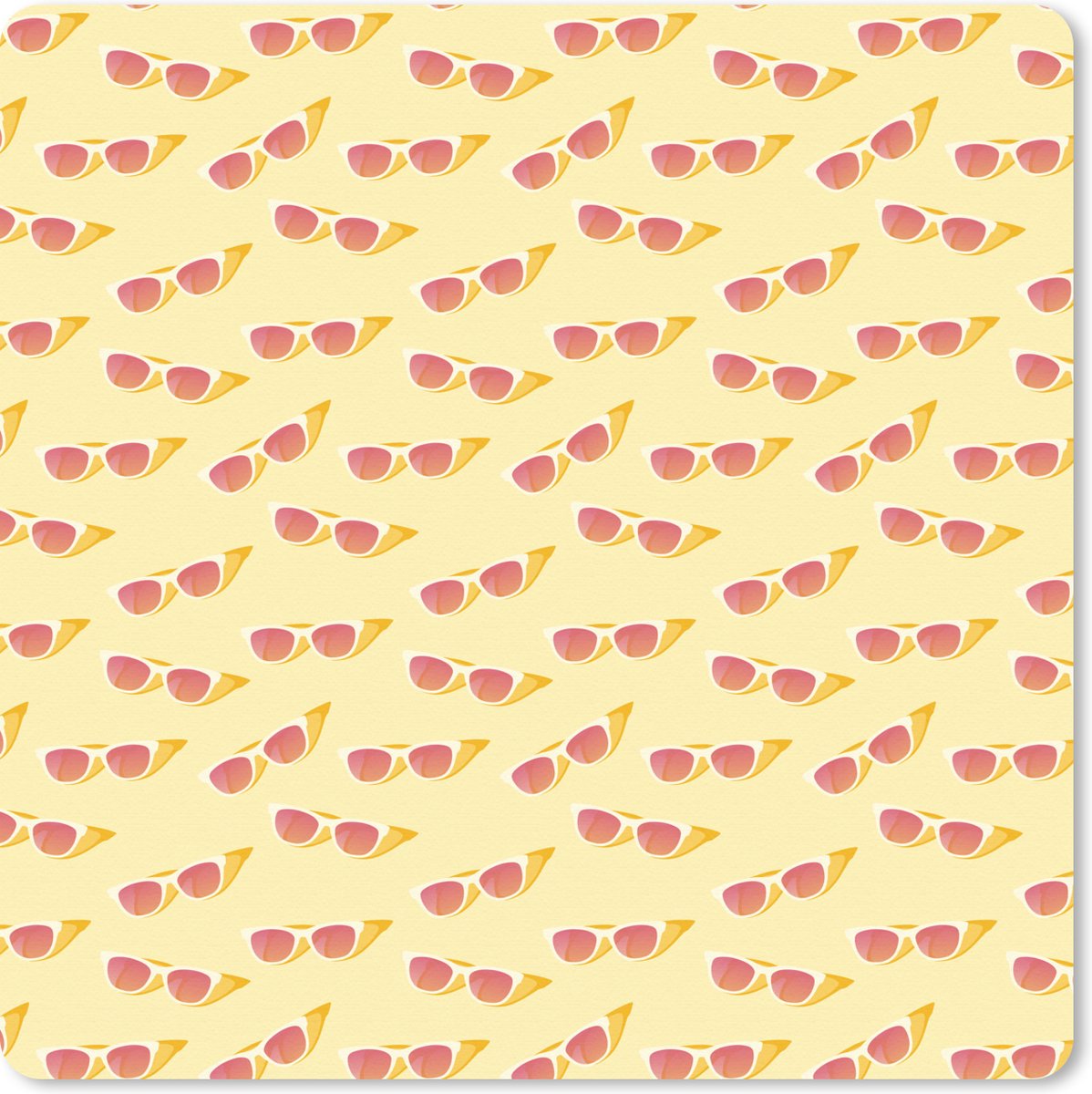 Muismat XXL 60x60 cm - Bureau onderlegger - Bureau mat Zomer - Patroon - Zonnebril - Geel - Bureaumat - Gaming mousepad xl - Bureaulegger groot - Computer deskmat