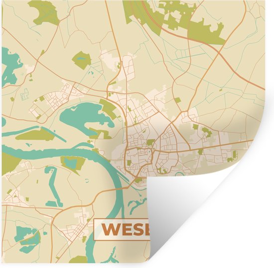 Stickers muraux - Wesel - Carte - Plan de la ville - Vintage - Carte - 120x120 cm - Feuille adhésive XXL