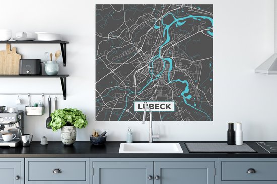 Stickers muraux - Lübeck - Plan de la ville - Blauw - Carte - Plan de la ville - Carte - Allemagne - 100x100 cm - Feuille adhésive XXL
